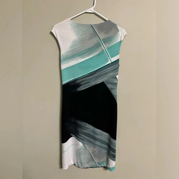 Calvin Klein Sleeveless Green Black Soft Stretch  Faux Wrap Sheath Dress Small - Picture 2 of 6